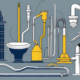 Various drain cleaning tools like a plumber's snake